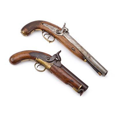Lot 176 - A 19TH CENTURY SIDE BY SIDE DOUBLE BARREL PERCUSSION PISTOL