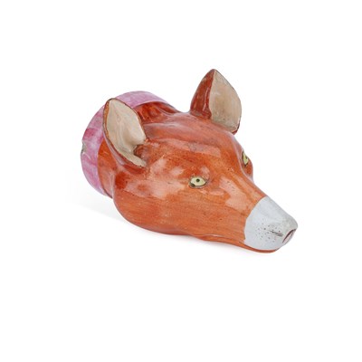 Lot 149 - A STAFFORDSHIRE POTTERY FOX HEAD STIRRUP CUP
