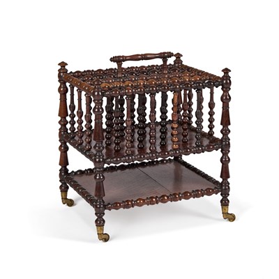 Lot 1175 - A 19TH CENTURY BOBBIN-TURNED CANTERBURY