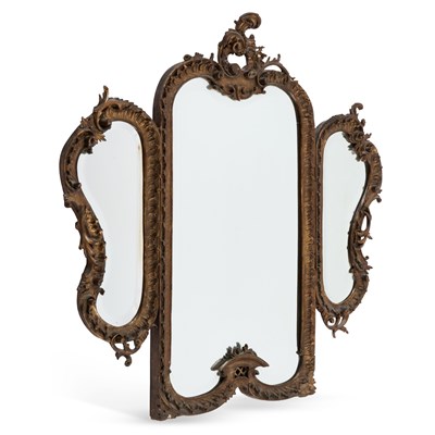 Lot 1259 - A ROCOCO STYLE GILT-FRAMED TRIPTYCH MIRROR