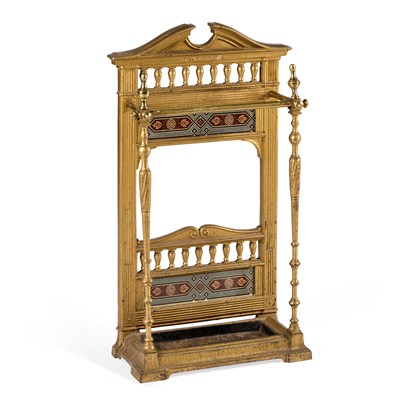 Lot 1212 - A VICTORIAN TILE-INSET CAST IRON STICKSTAND
