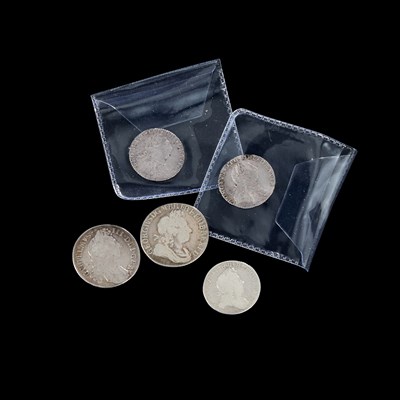 Lot 16 - A WILLIAM III SHILLING 1696 AND OTHERS