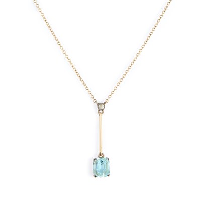 Lot 638 - AN EDWARDIAN BLUE PASTE AND WHITE SPINEL PENDANT NECKLACE