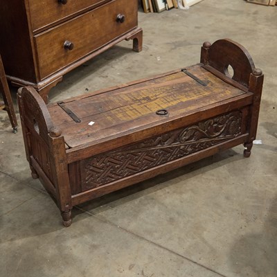 Lot 259 - A CARVED BOX STOOL