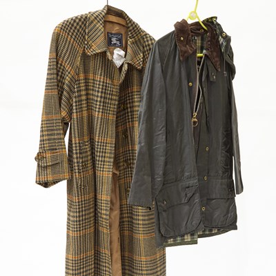 Lot 210 - A BURBERRY WOOL COAT AND A BARBOUR WAX JACKET