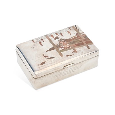 Lot 175 - A JAPANESE SILVER AND MIXED METALS CIGARETTE BOX