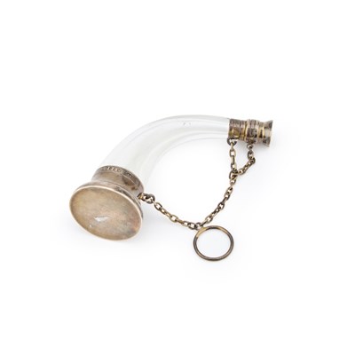 Lot 399 - A VICTORIAN NOVELTY SILVER-MOUNTED COMBINATION GLASS SCENT FLASK AND VINAIGRETTE