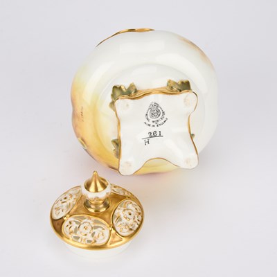 Lot 111 - A ROYAL WORCESTER FRUIT PAINTED POT POURRI VASE AND COVER