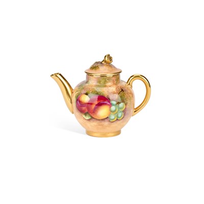 Lot 116 - A ROYAL WORCESTER FRUIT PAINTED MINIATURE TEAPOT