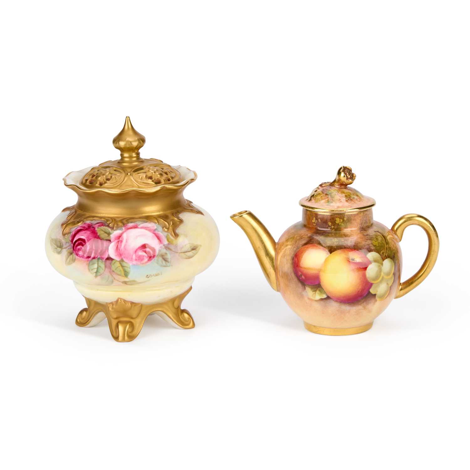Lot 119 - A ROYAL WORCESTER FRUIT PAINTED MINIATURE TEAPOT
