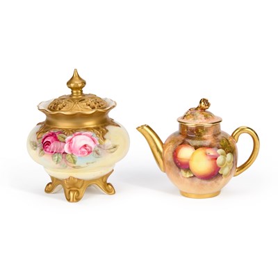 Lot 119 - A ROYAL WORCESTER FRUIT PAINTED MINIATURE TEAPOT