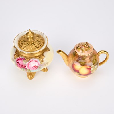 Lot 119 - A ROYAL WORCESTER FRUIT PAINTED MINIATURE TEAPOT