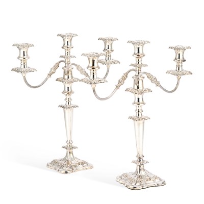 Lot 318 - A PAIR OF SILVER THREE-LIGHT CANDELABRA