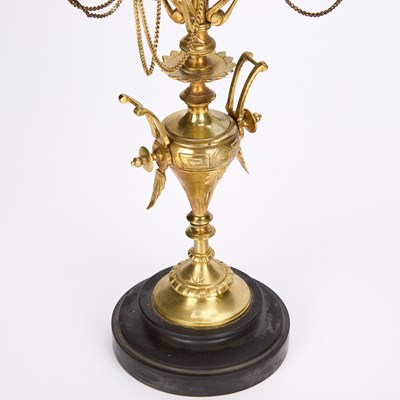 Lot 127 - A PAIR OF VICTORIAN BRASS FIVE-LIGHT CANDELABRA