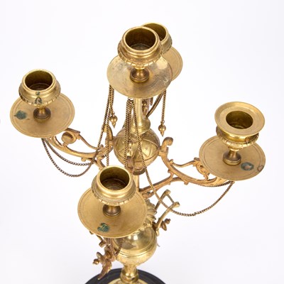 Lot 127 - A PAIR OF VICTORIAN BRASS FIVE-LIGHT CANDELABRA