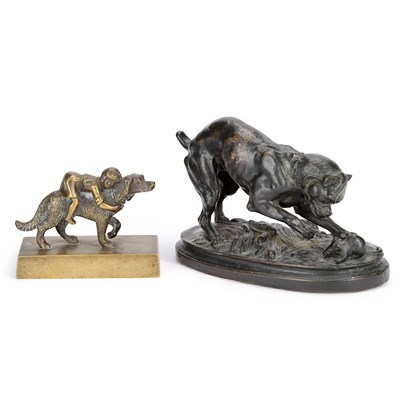 Lot 695 - TWO BRONZE DOG MODELS