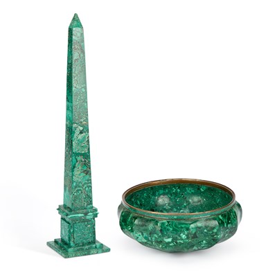 Lot 681 - A 20TH CENTURY MALACHITE DESK OBELISK
