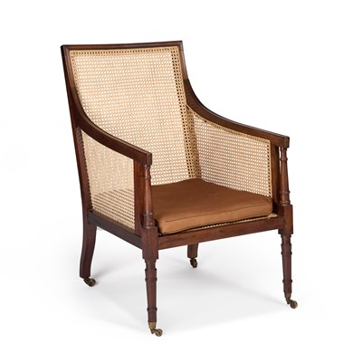 Lot 897 - A 19TH CENTURY MAHOGANY AND CANEWORK BERGERE