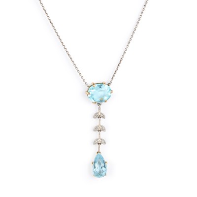Lot 637 - AN EDWARDIAN AQUAMARINE, BLUE PASTE AND DIAMOND PENDANT NECKLACE