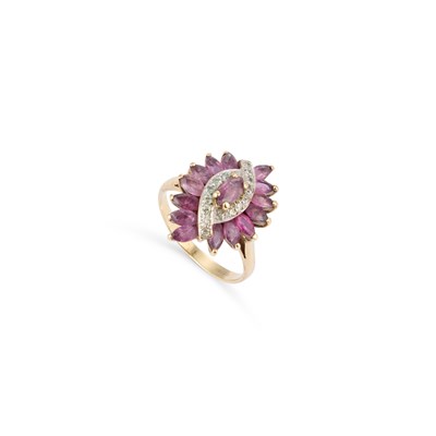 Lot 525 - A 9 CARAT GOLD RUBY AND DIAMOND CLUSTER RING