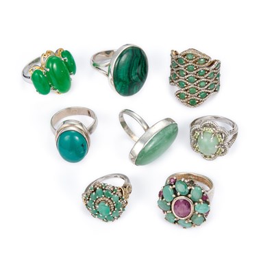 Lot 593 - A GROUP OF GEM-SET SILVER RINGS