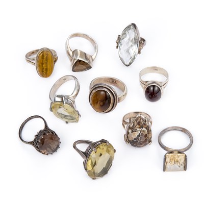 Lot 545 - A GROUP OF GEM-SET SILVER RINGS