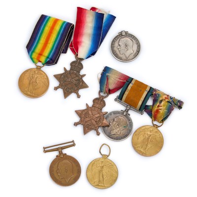 Lot 46 - A FIRST WORLD WAR MEDAL PAIR AND TWO TRIOS