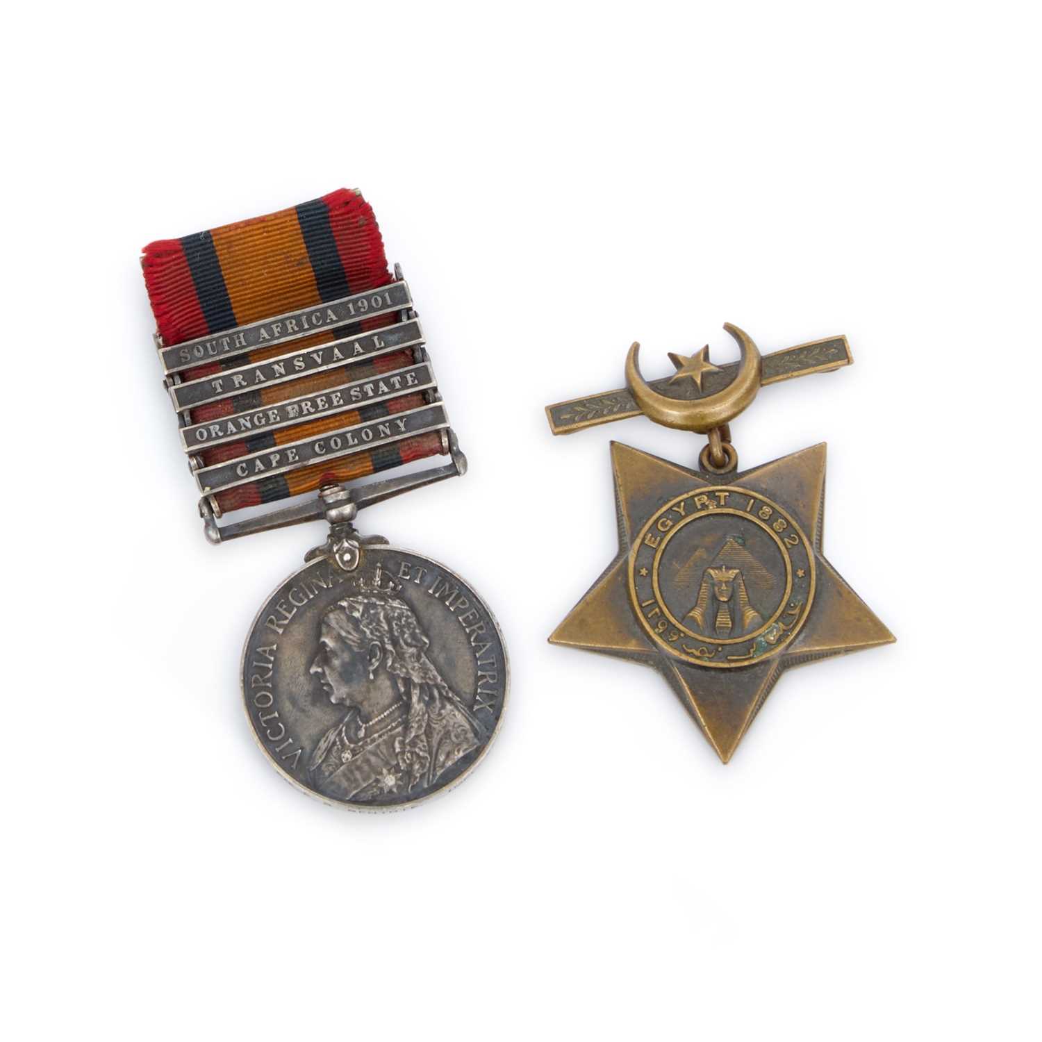 Lot 43 - A QUEEN'S SOUTH AFRICA MEDAL AND AN 1882 EGYPT KHEDIVES STAR MEDAL