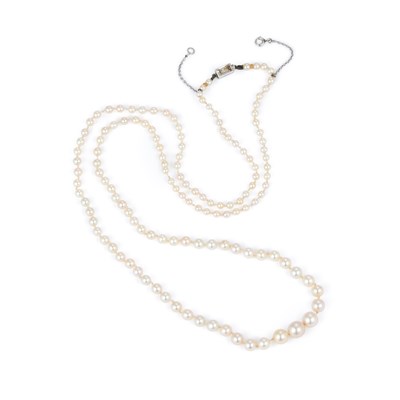 Lot 639 - A SINGLE STRAND CULTURED PEARL NECKLACE WITH A DIAMOND CLASP