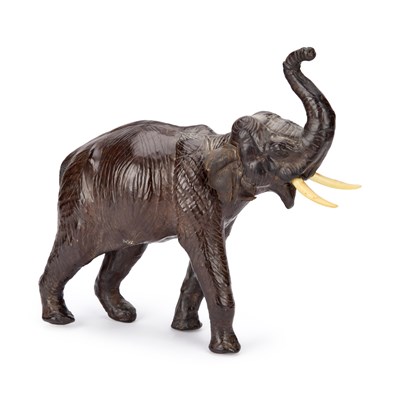 Lot 678 - A VINTAGE LEATHER MODEL OF AN ELEPHANT
