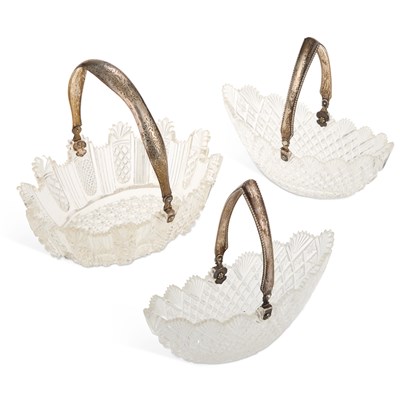 Lot 297 - THREE 19TH CENTURY DUTCH SILVER AND CUT-GLASS BASKETS