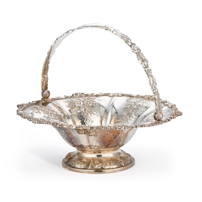 Lot 432 - A GEORGE III SILVER SWING-HANDLE CAKE BASKET