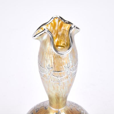 Lot 56 - A LOETZ SILVER-MOUNTED CRETE PAPILLON IRIDESCENT GLASS VASE
