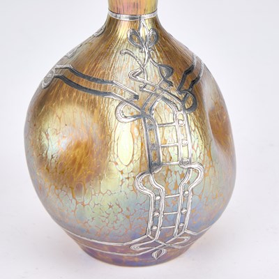 Lot 56 - A LOETZ SILVER-MOUNTED CRETE PAPILLON IRIDESCENT GLASS VASE