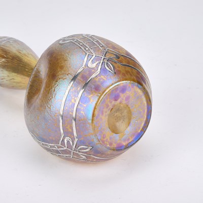 Lot 56 - A LOETZ SILVER-MOUNTED CRETE PAPILLON IRIDESCENT GLASS VASE