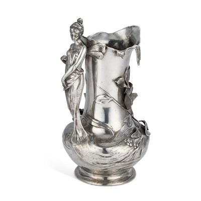 Lot 130 - WMF (WÜRTTEMBERGISCHE METALLWARENFABRIK), A LARGE ART NOUVEAU PEWTER EWER, CIRCA 1905