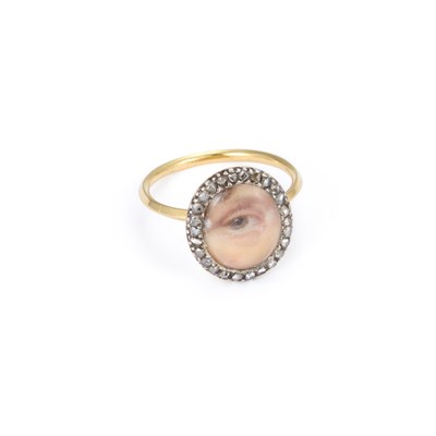 Lot 618 - A GEORGIAN LOVER'S EYE PORTRAIT MINIATURE DIAMOND RING