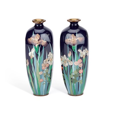 Lot 493 - A PAIR OF JAPANESE CLOISONNE ENAMEL VASES