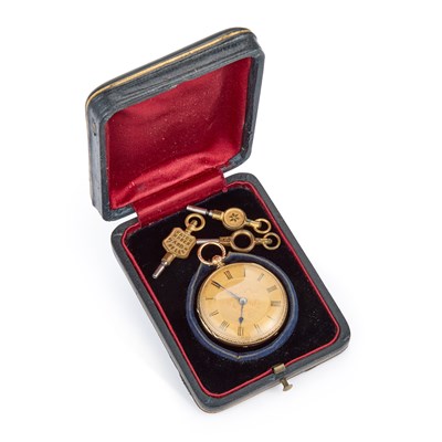 Lot 505 - AN 18CT GOLD OPEN FACED FOB WATCH