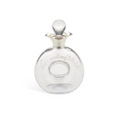 Lot 402 - AN EDWARDIAN SILVER-MOUNTED NOVELTY LIQUEUR DECANTER