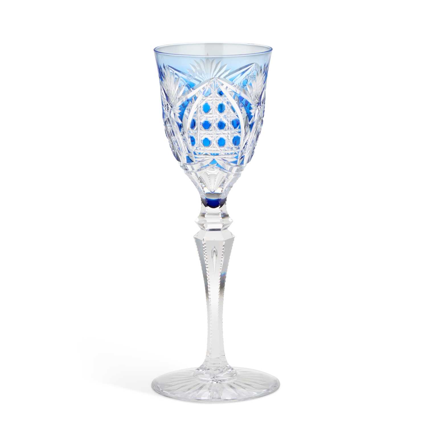 Lot 60 - A VAL SAINT LAMBERT BLUE CASED HOCK GLASS
