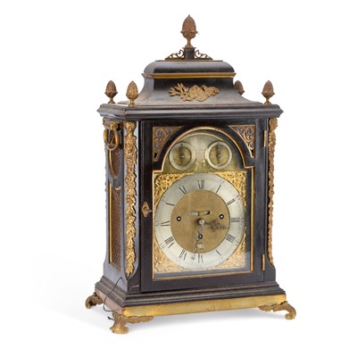 Lot 813 - A FINE GEORGE III EBONISED AND ORMOLU-MOUNTED BRACKET CLOCK