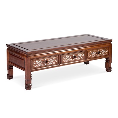 Lot 823 - A CHINESE MOTHER-OF-PEARL INLAID HARDWOOD LOW TABLE