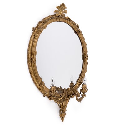 Lot 1256 - A 19TH CENTURY GILTWOOD AND GESSO GIRANDOLE MIRROR