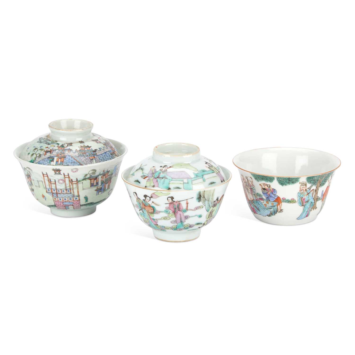 Lot 483 - A GROUP OF THREE CHINESE FAMILLE ROSE BOWLS