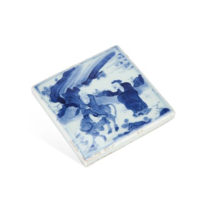 Lot 490 - A CHINESE BLUE AND WHITE TILE