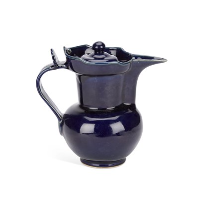 Lot 547 - A CHINESE BLUE-GLAZED EWER AND COVER