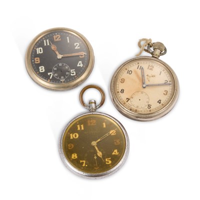 Lot 594 - A JAGER LE COULTRE MILITARY POCKET WATCH AND TWO OTHERS