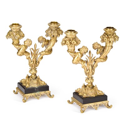 Lot 1040 - A PAIR OF FRENCH GILT-BRONZE CANDELABRA, 19TH CENTURY