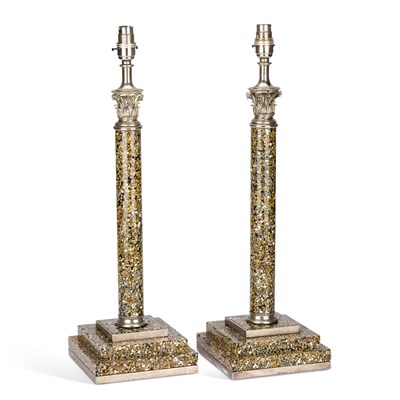 Lot 802 - A PAIR OF ITALIAN SILVER-PLATE AND LACQUER LAMPS